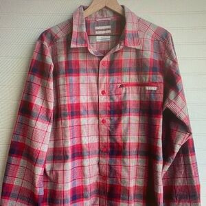 Columbia Red and Navy Plaid Long-Sleeve Button-Down Shirt
